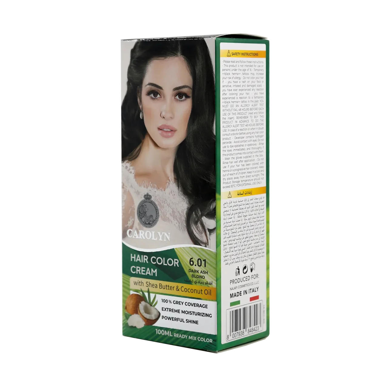 Hair Color Cream Kit with Shea Butter & Coconut Oil 6.01 Dark Ash Blond