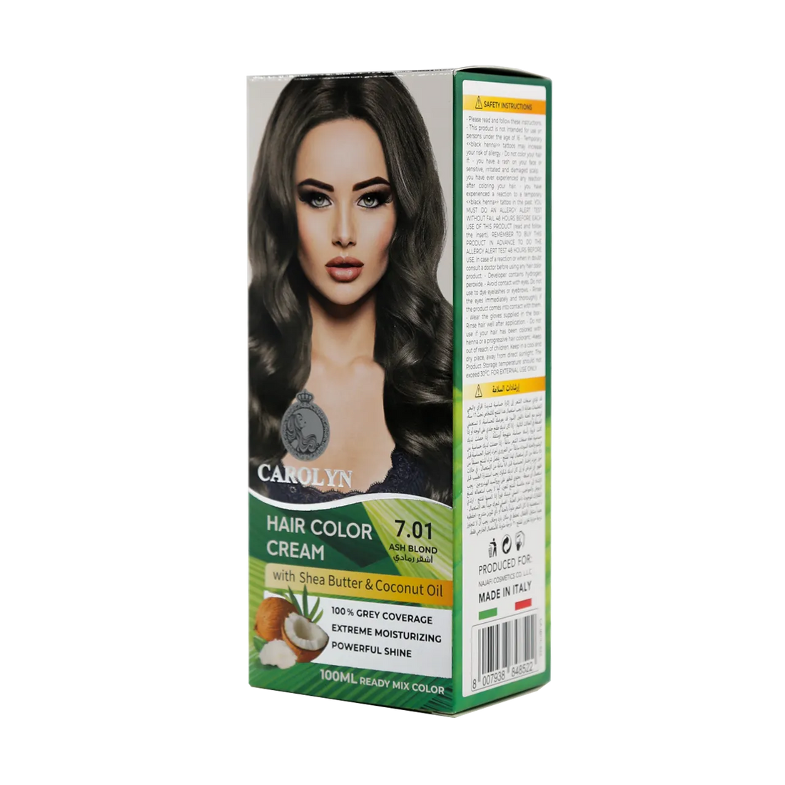 Hair Color Cream Kit with Shea Butter &amp; Coconut Oil 7.01 Ash Blond