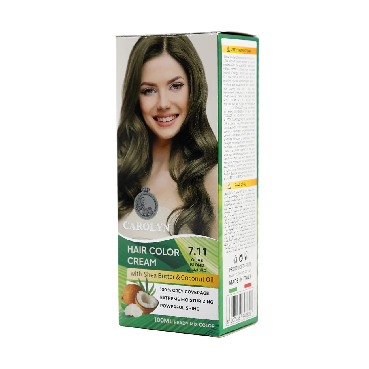 Hair Color Cream Kit with Shea Butter & Coconut Oil 7.11 Olive Blond